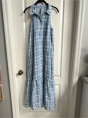 Anthropologie Blue and White Plaid Maxi Dress
